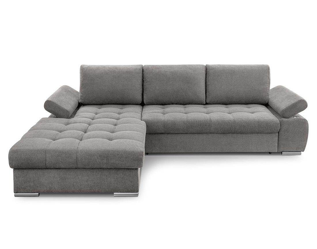 Canapé d'angle gauche 4 places convertible avec coffre en tissu texturé Bianca