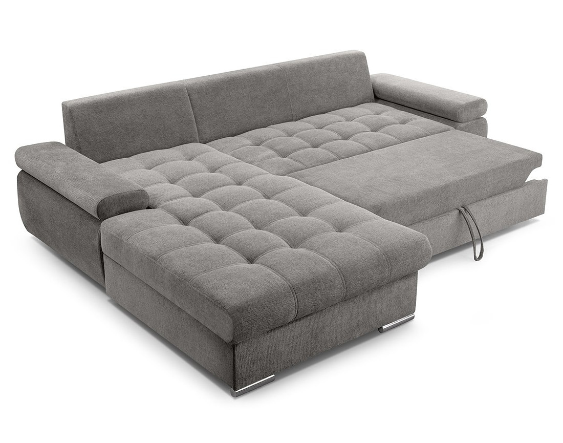 Canapé d'angle gauche 4 places convertible avec coffre en tissu texturé Bianca