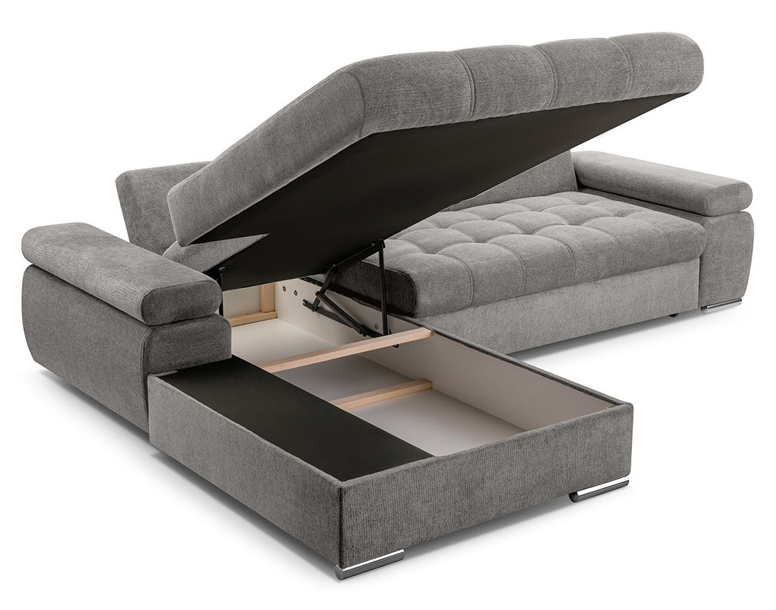 Canapé d'angle gauche 4 places convertible avec coffre en tissu texturé Bianca