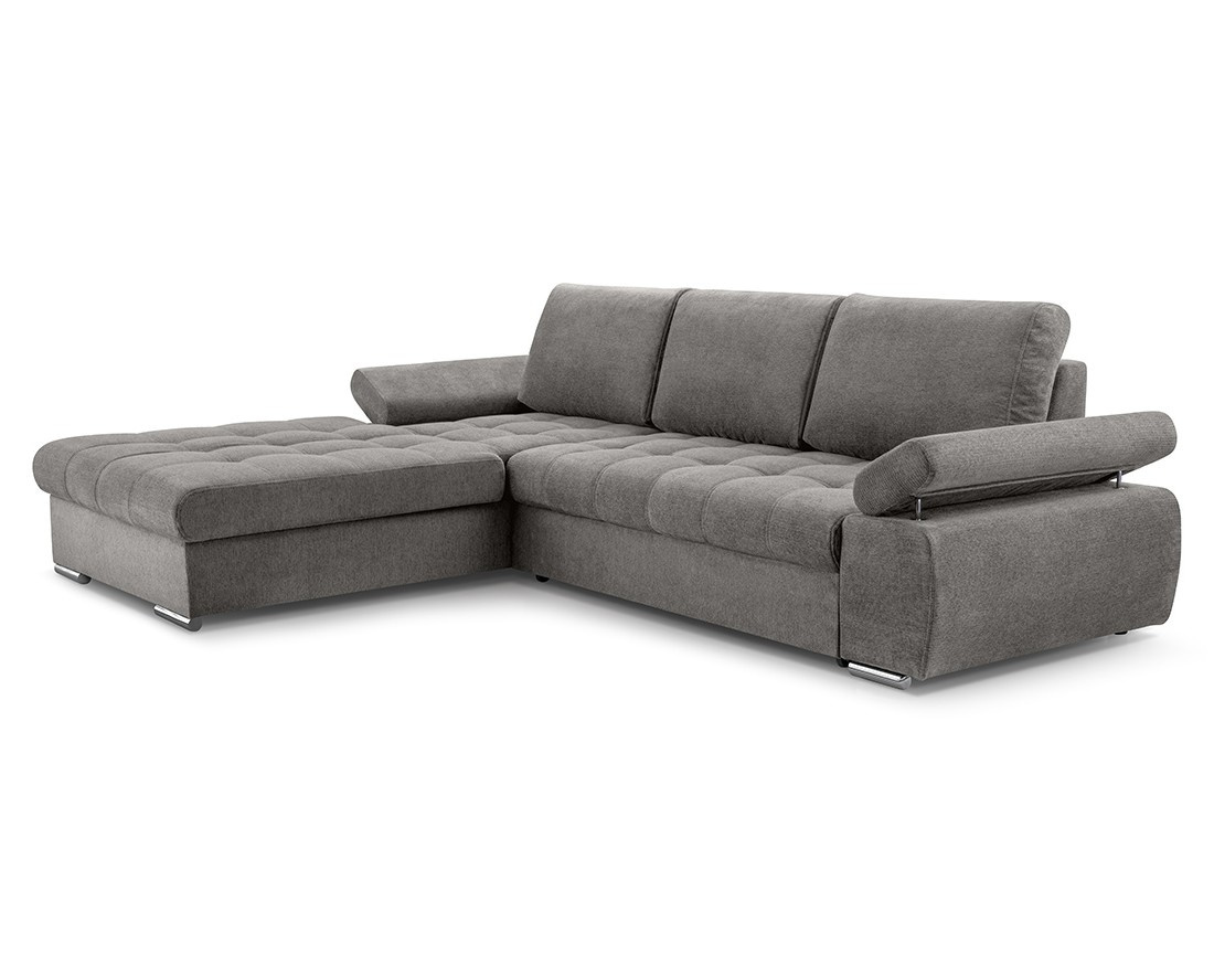 Canapé d'angle gauche 4 places convertible avec coffre en tissu texturé Bianca