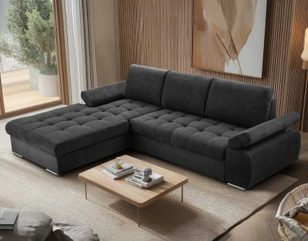 Canapé d'angle gauche 4 places convertible avec coffre en tissu texturé Bianca