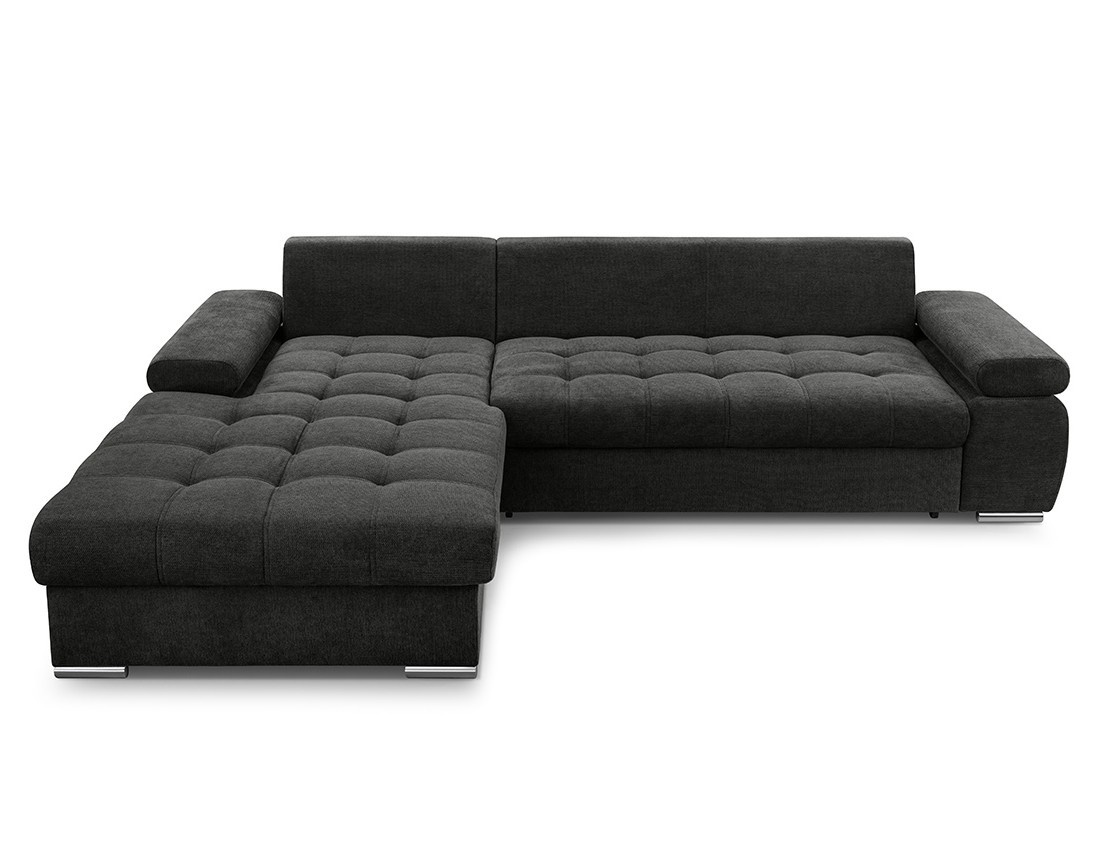 Canapé d'angle gauche 4 places convertible avec coffre en tissu texturé Bianca Canapé d'angle gauche 4 places convertible avec coffre en tissu texturé Bianca