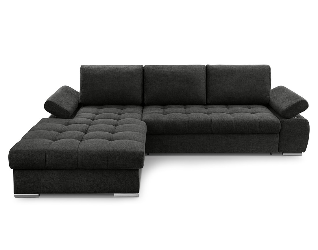 Canapé d'angle gauche 4 places convertible avec coffre en tissu texturé Bianca Canapé d'angle gauche 4 places convertible avec coffre en tissu texturé Bianca