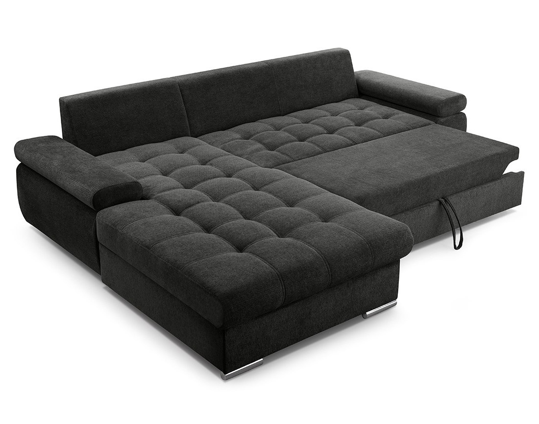 Canapé d'angle gauche 4 places convertible avec coffre en tissu texturé Bianca Canapé d'angle gauche 4 places convertible avec coffre en tissu texturé Bianca