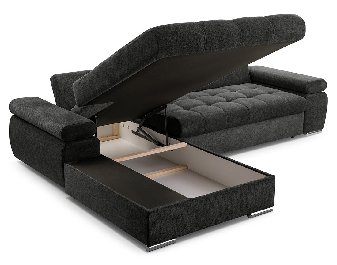 Canapé d'angle gauche 4 places convertible avec coffre en tissu texturé Bianca Canapé d'angle gauche 4 places convertible avec coffre en tissu texturé Bianca