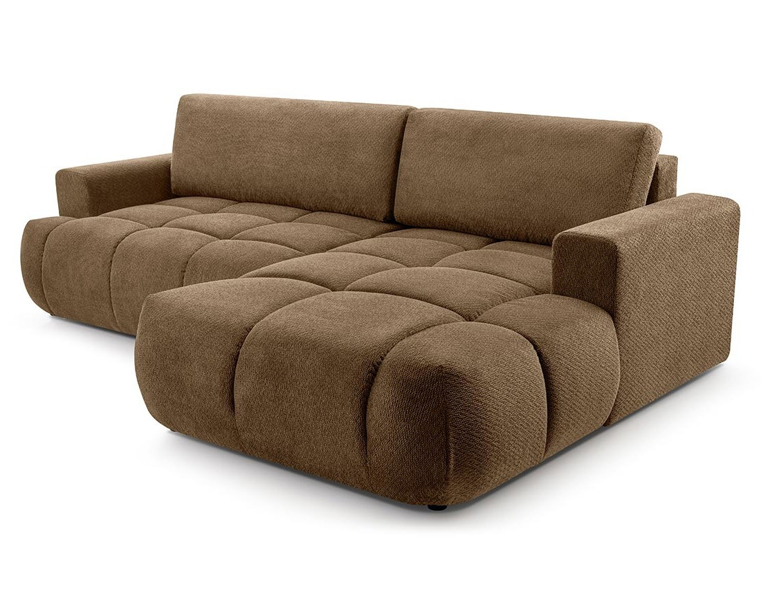 Canapé d'angle droit 4 places convertible avec coffre en velours texturé Leonie