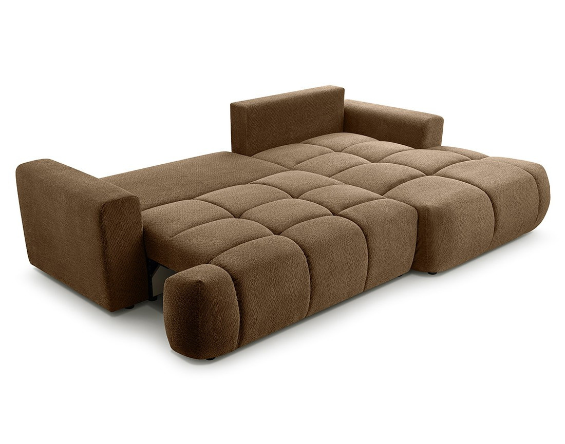 Canapé d'angle droit 4 places convertible avec coffre en velours texturé Leonie