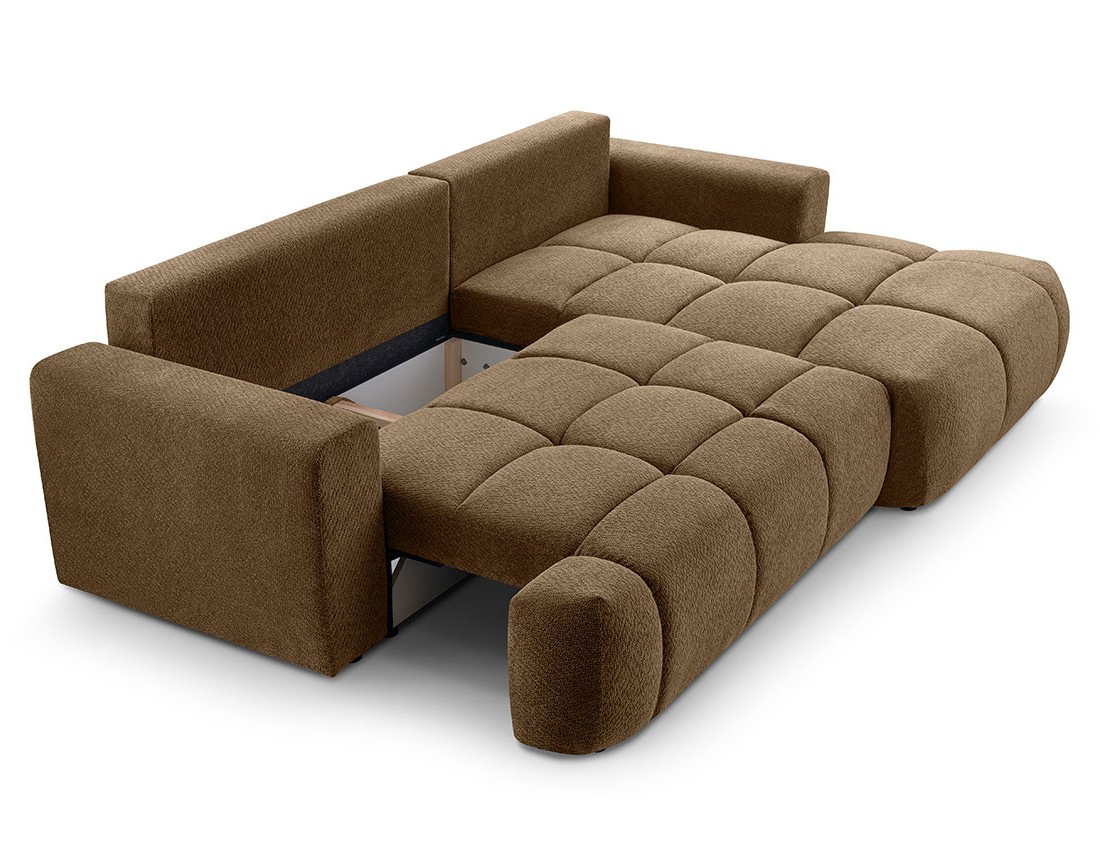 Canapé d'angle droit 4 places convertible avec coffre en velours texturé Leonie