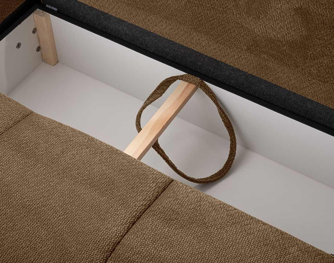 Canapé d'angle droit 4 places convertible avec coffre en velours texturé Leonie