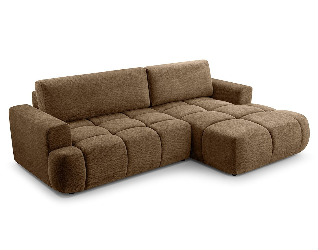 Canapé d'angle droit 4 places convertible avec coffre en velours texturé Leonie