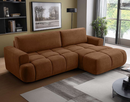 Canapé d'angle droit 4 places convertible avec coffre en velours texturé Leonie