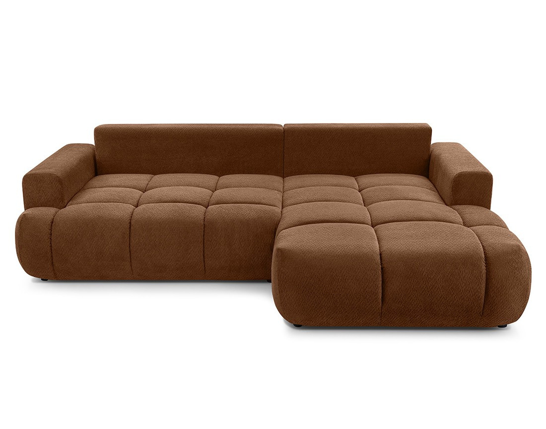 Canapé d'angle droit 4 places convertible avec coffre en velours texturé Leonie