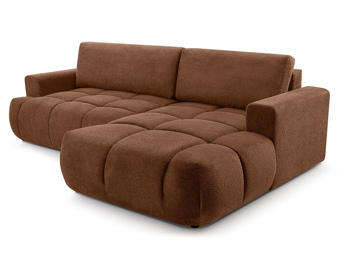 Canapé d'angle droit 4 places convertible avec coffre en velours texturé Leonie