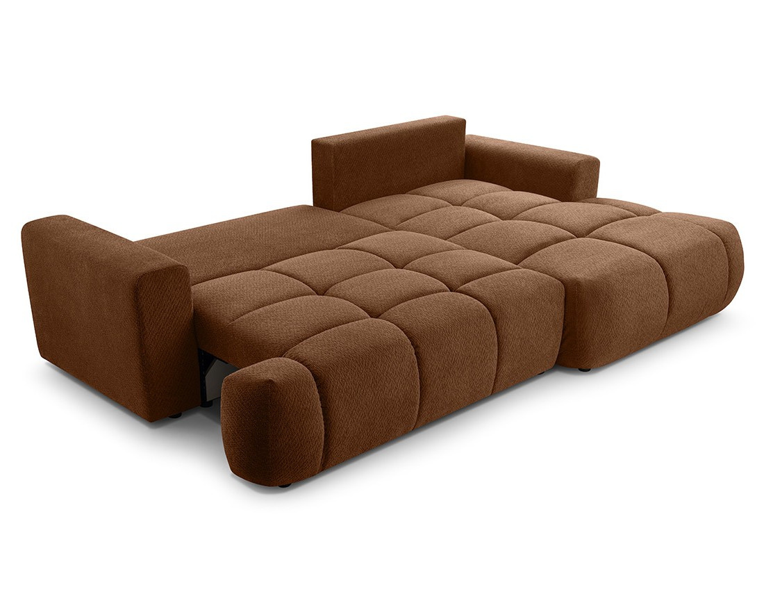 Canapé d'angle droit 4 places convertible avec coffre en velours texturé Leonie