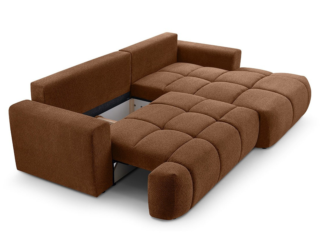 Canapé d'angle droit 4 places convertible avec coffre en velours texturé Leonie