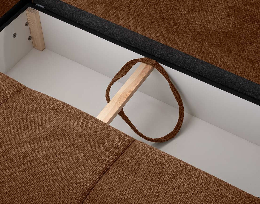 Canapé d'angle droit 4 places convertible avec coffre en velours texturé Leonie