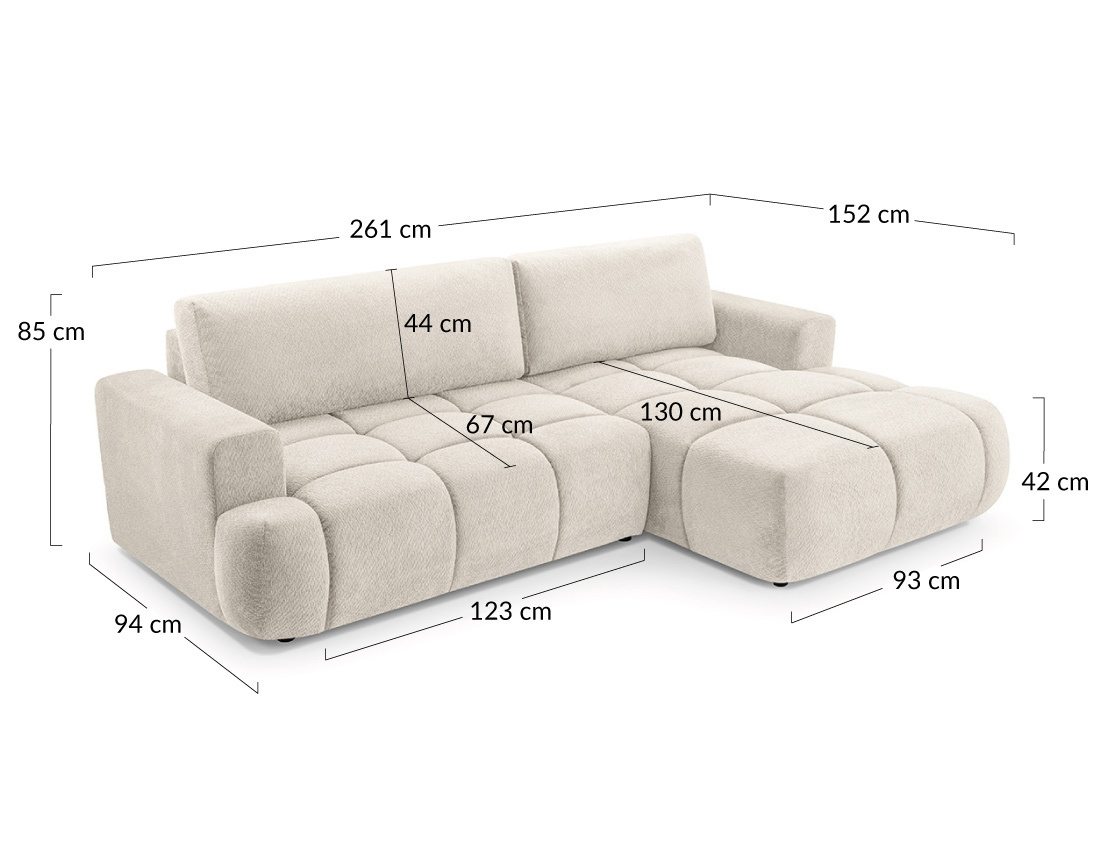 Canapé d'angle droit 4 places convertible avec coffre en velours texturé Leonie