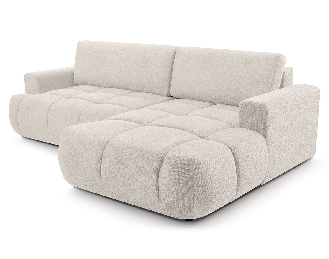Canapé d'angle droit 4 places convertible avec coffre en velours texturé Leonie