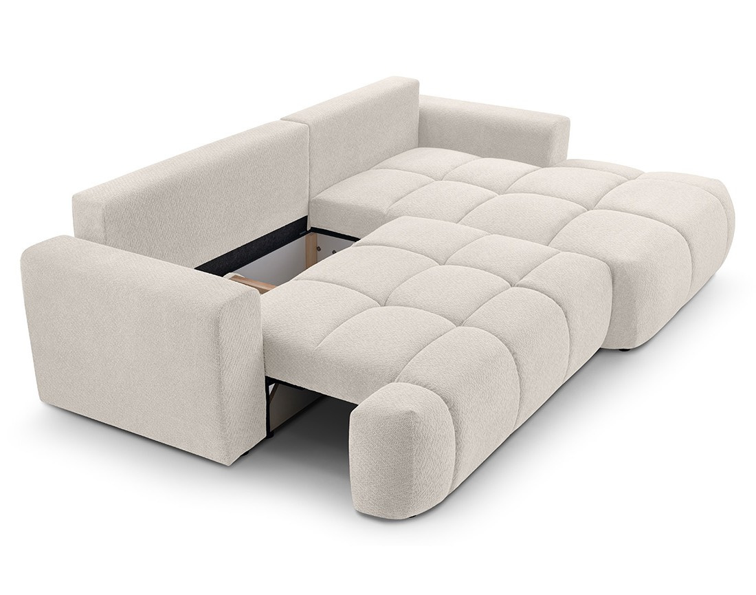Canapé d'angle droit 4 places convertible avec coffre en velours texturé Leonie