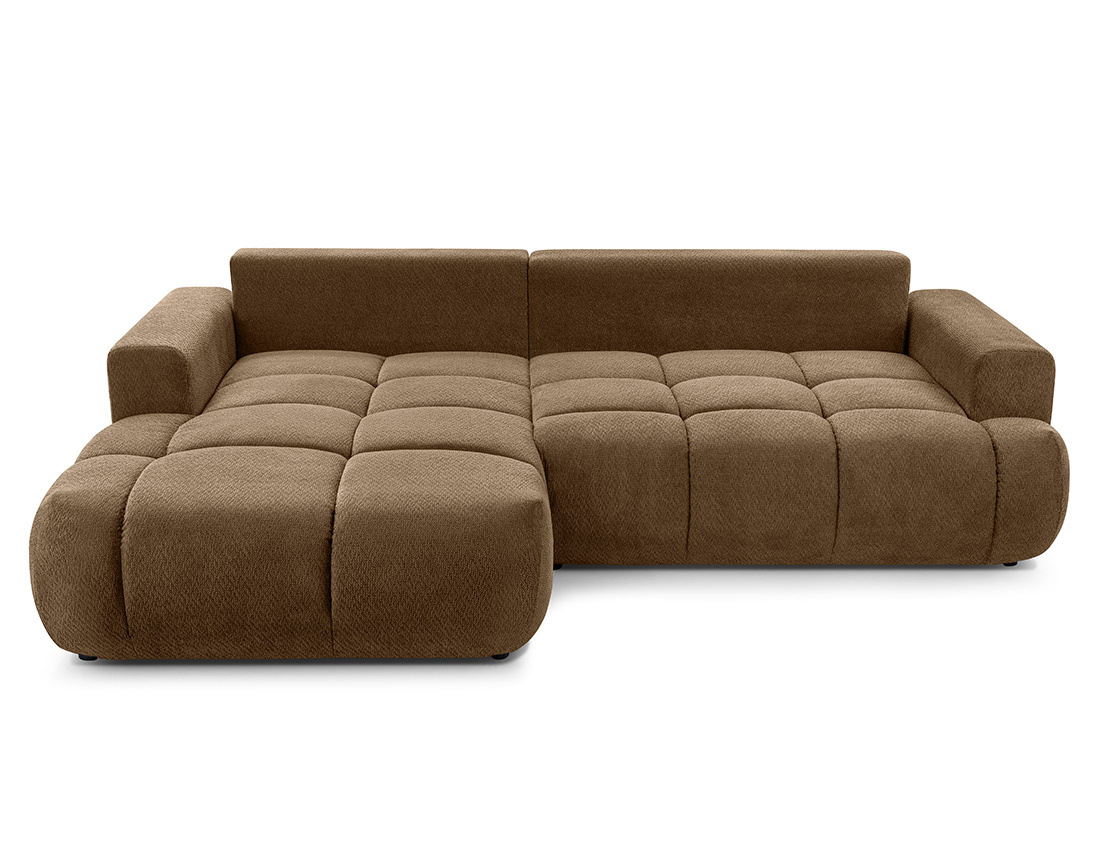 Canapé d'angle gauche 4 places convertible avec coffre en velours texturé Leonie