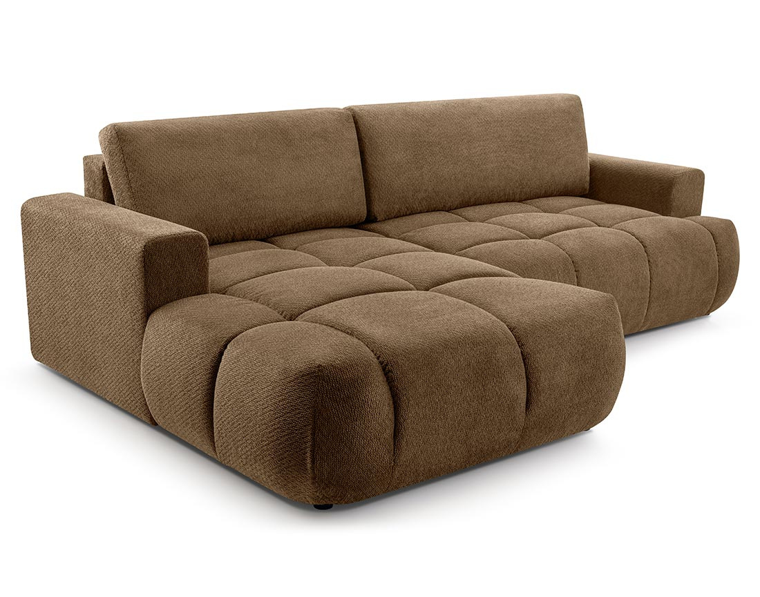 Canapé d'angle gauche 4 places convertible avec coffre en velours texturé Leonie
