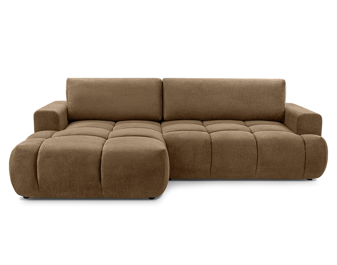 Canapé d'angle gauche 4 places convertible avec coffre en velours texturé Leonie