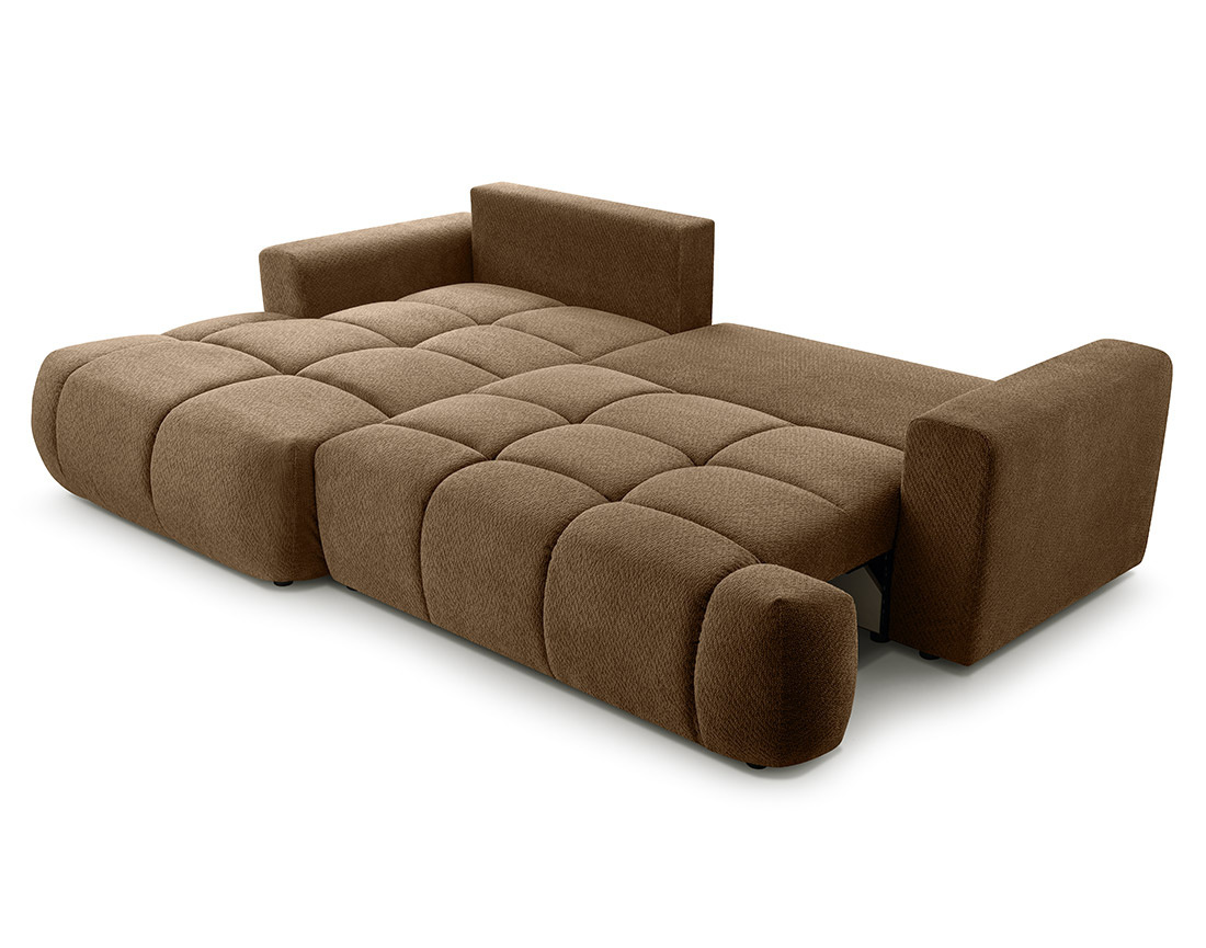 Canapé d'angle gauche 4 places convertible avec coffre en velours texturé Leonie