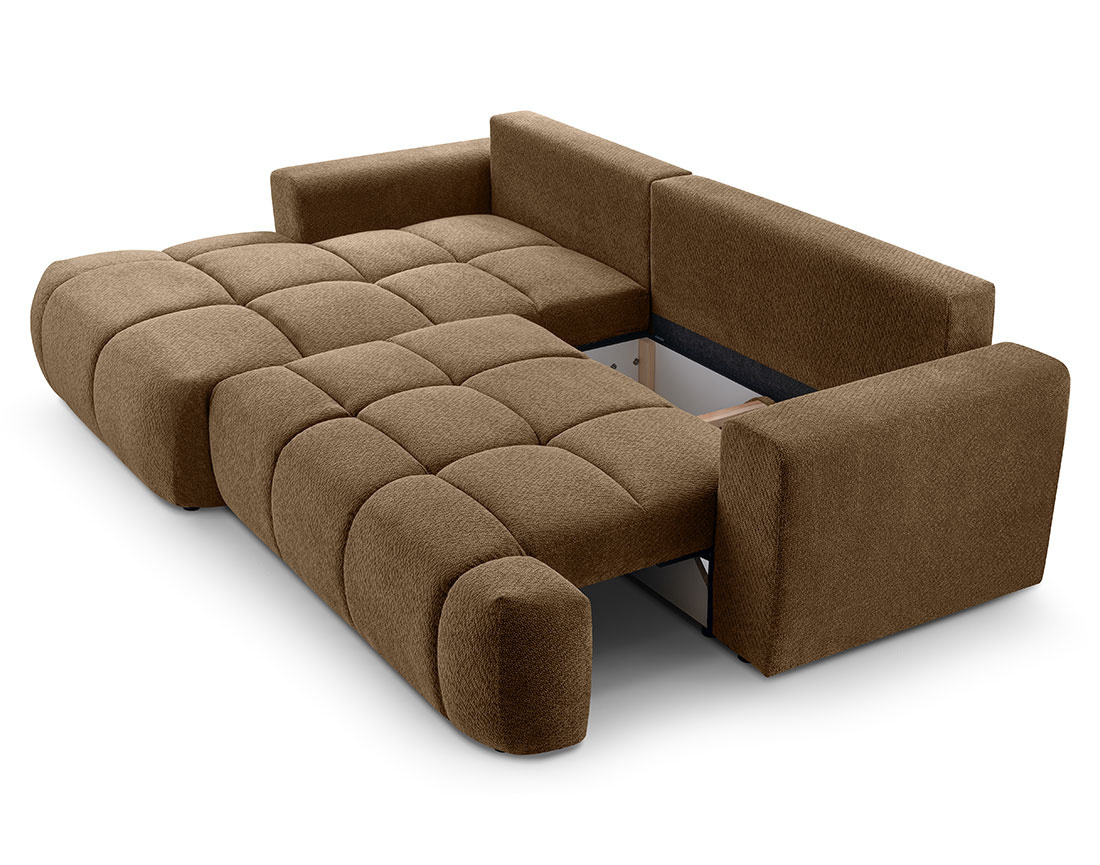 Canapé d'angle gauche 4 places convertible avec coffre en velours texturé Leonie