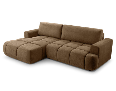 Canapé d'angle gauche 4 places convertible avec coffre en velours texturé Leonie