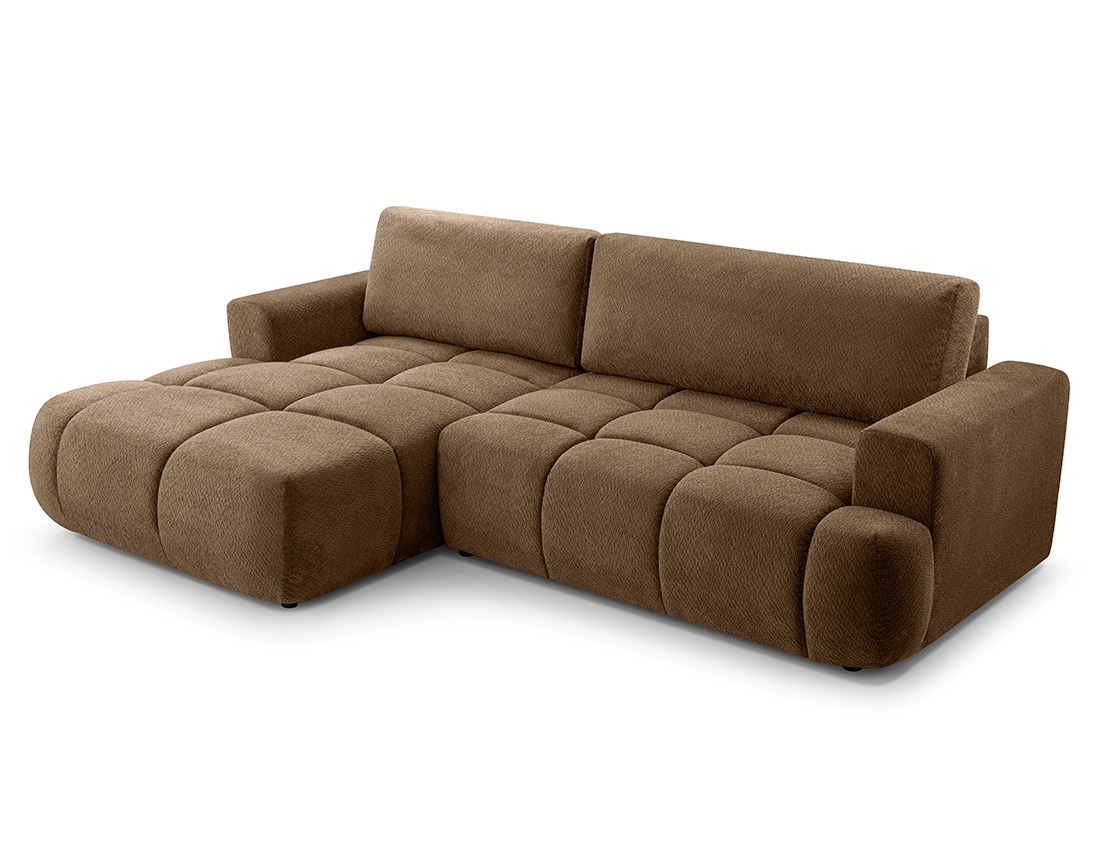 Canapé d'angle gauche 4 places convertible avec coffre en velours texturé Leonie