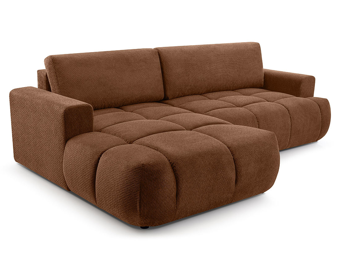 Canapé d'angle gauche 4 places convertible avec coffre en velours texturé Leonie