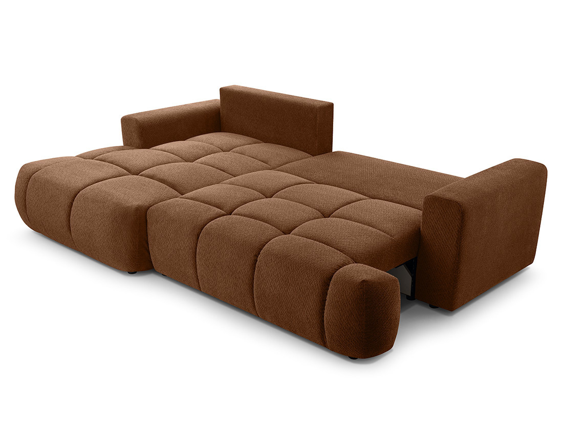 Canapé d'angle gauche 4 places convertible avec coffre en velours texturé Leonie