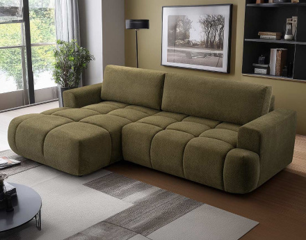 Canapé d'angle gauche 4 places convertible avec coffre en velours texturé Leonie