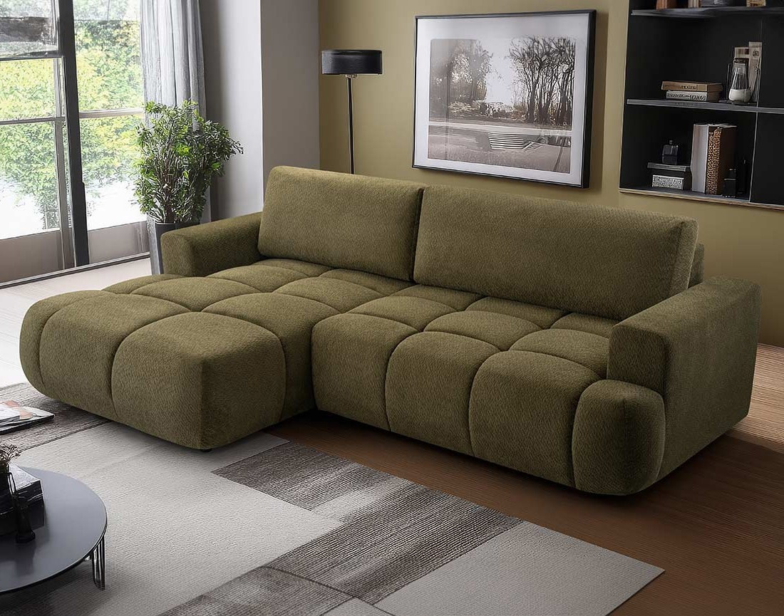 Canapé d'angle gauche 4 places convertible avec coffre en velours texturé Leonie