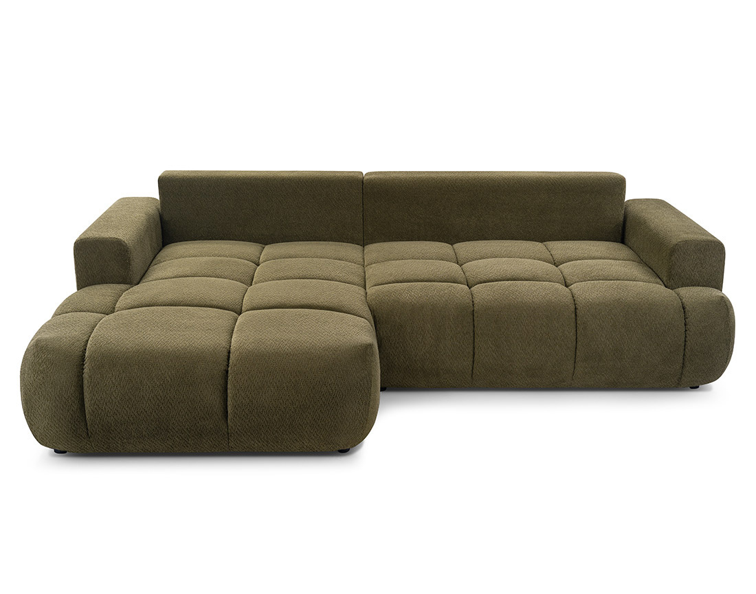 Canapé d'angle gauche 4 places convertible avec coffre en velours texturé Leonie