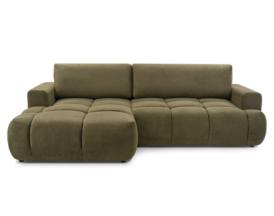 Canapé d'angle gauche 4 places convertible avec coffre en velours texturé Leonie