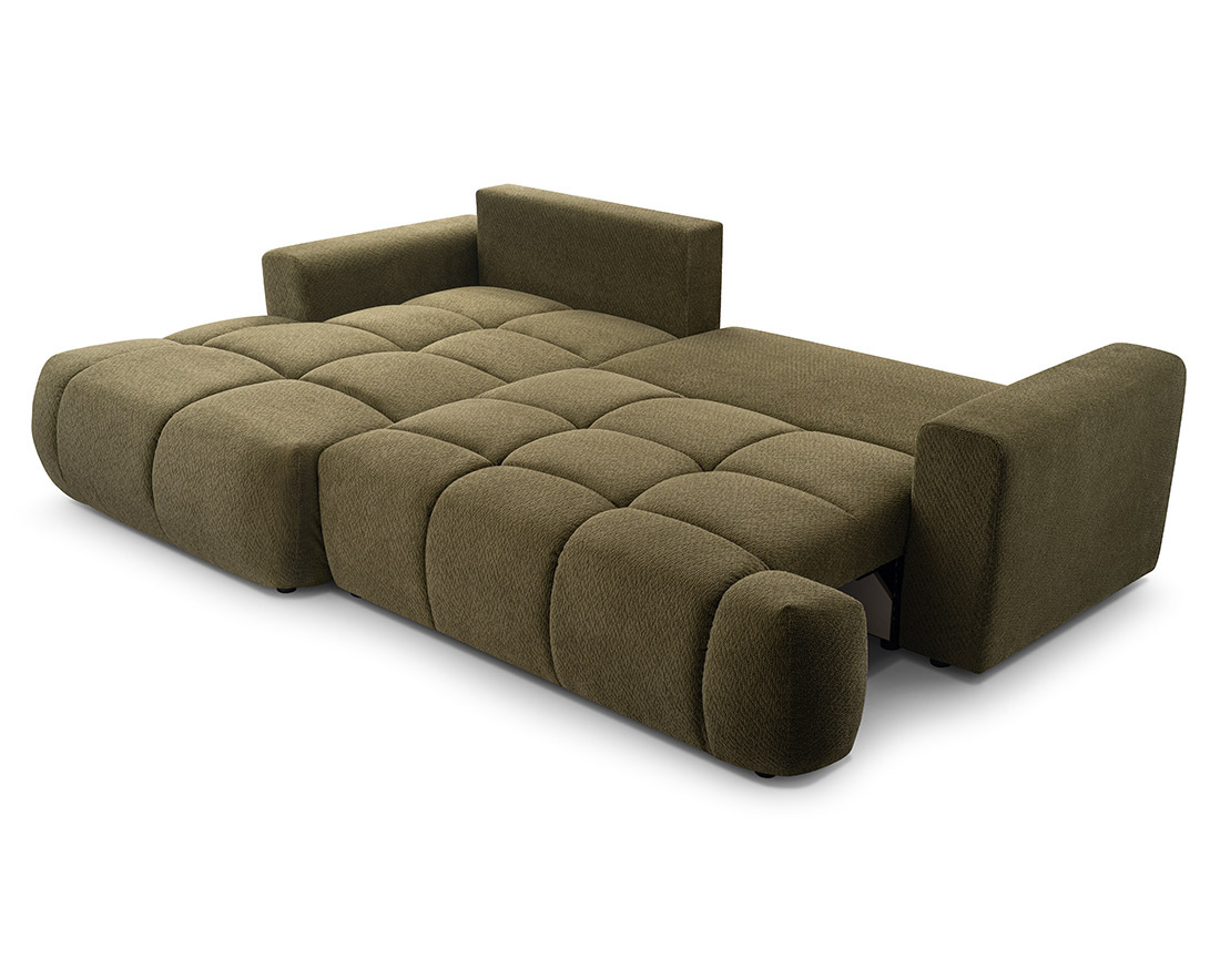 Canapé d'angle gauche 4 places convertible avec coffre en velours texturé Leonie