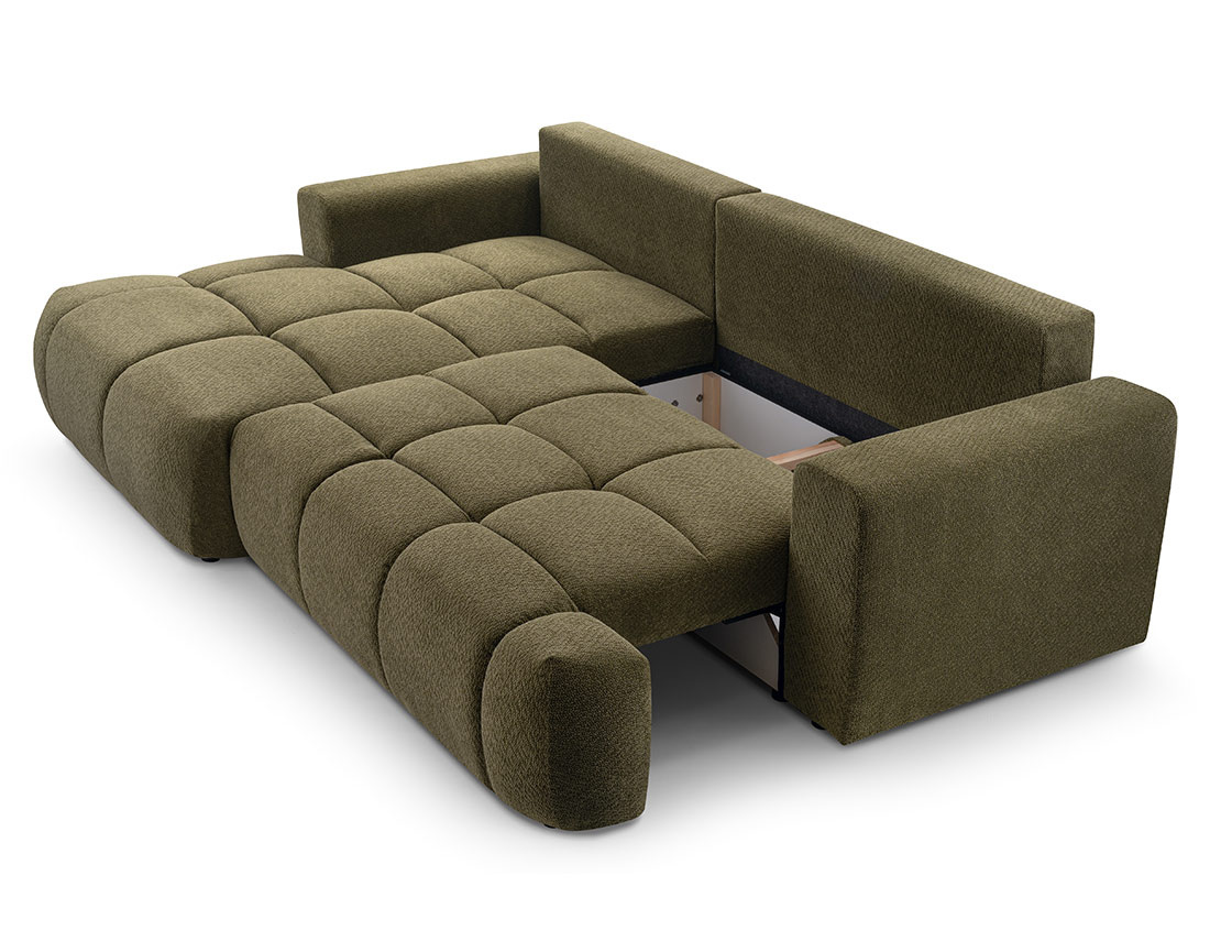 Canapé d'angle gauche 4 places convertible avec coffre en velours texturé Leonie