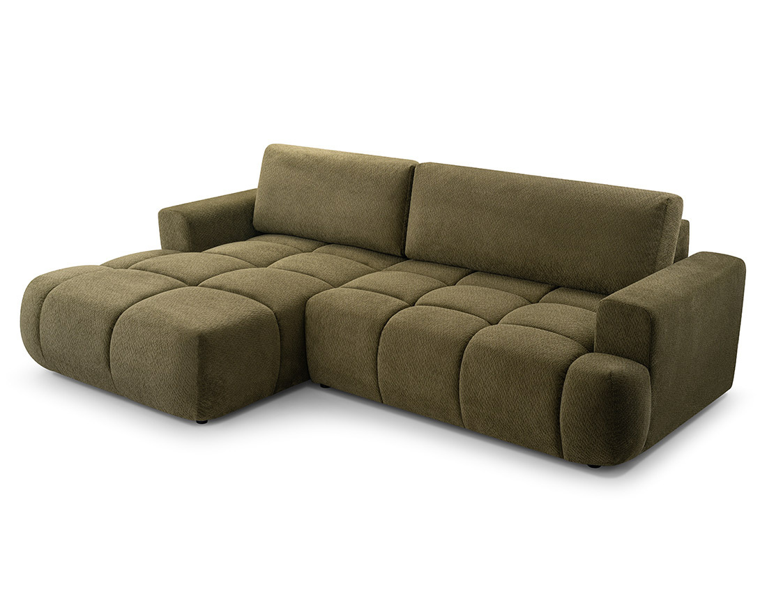 Canapé d'angle gauche 4 places convertible avec coffre en velours texturé Leonie