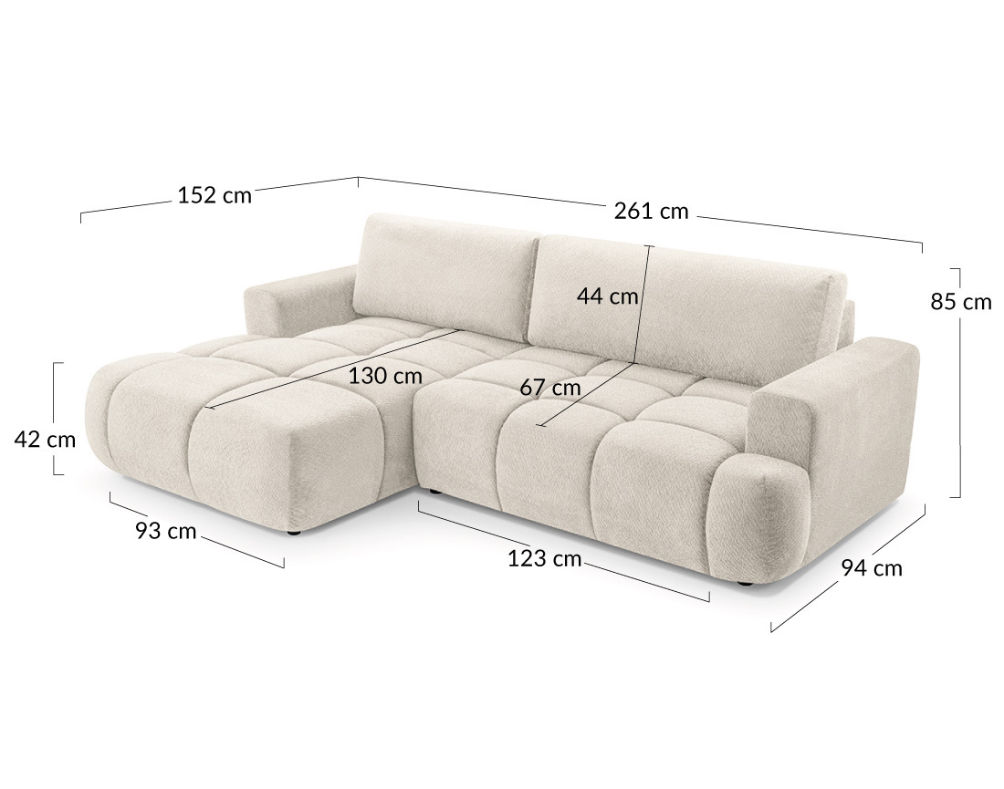 Canapé d'angle gauche 4 places convertible avec coffre en velours texturé Leonie