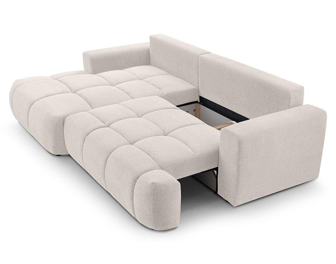 Canapé d'angle gauche 4 places convertible avec coffre en velours texturé Leonie