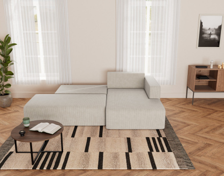 Canapé d'angle droit 4 places convertible avec coffre sans accoudoir en velours côtelé Topaze