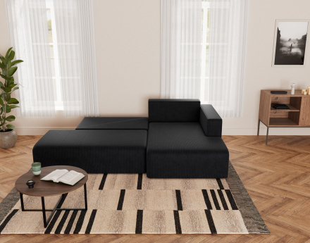 Canapé d'angle droit 4 places convertible avec coffre sans accoudoir en velours côtelé Topaze