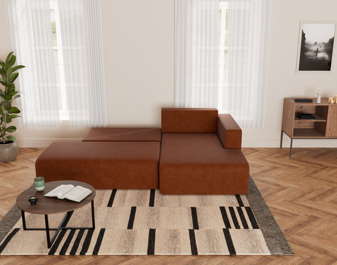 Canapé d'angle droit 4 places convertible avec coffre sans accoudoir en velours côtelé Topaze