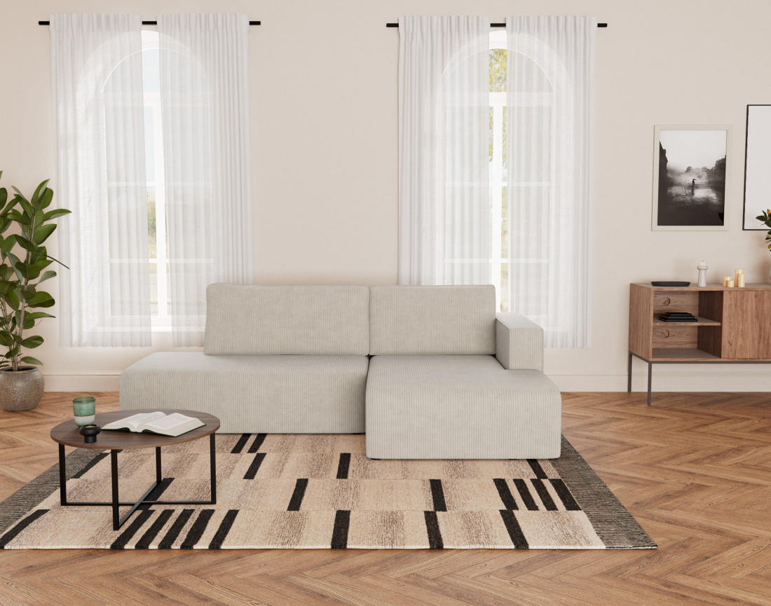 Canapé d'angle droit 4 places convertible avec coffre sans accoudoir en velours côtelé Topaze