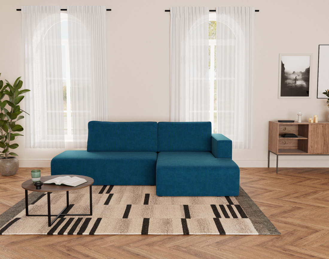 Canapé d'angle droit 4 places convertible avec coffre sans accoudoir en velours côtelé Topaze