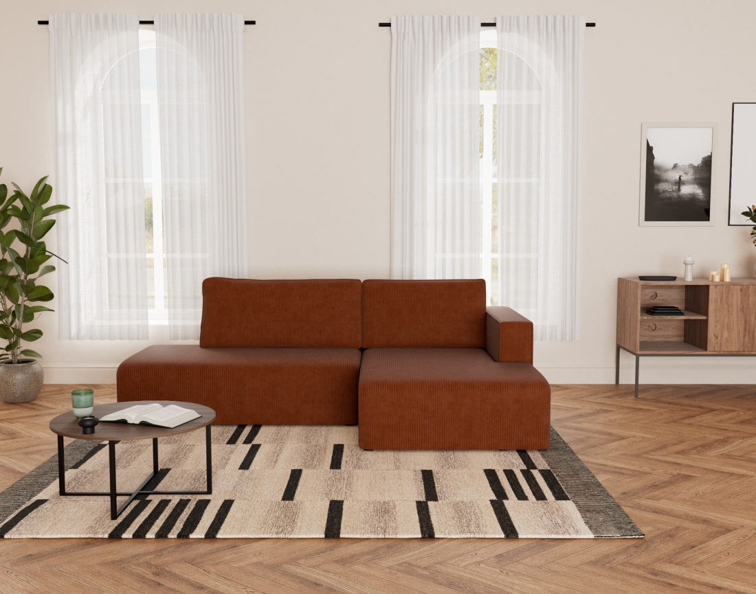 Canapé d'angle droit 4 places convertible avec coffre sans accoudoir en velours côtelé Topaze