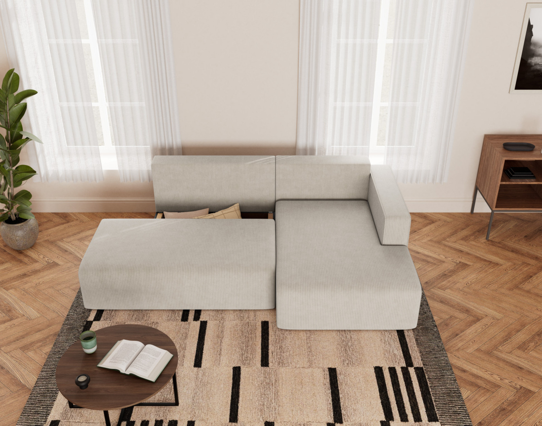 Canapé d'angle droit 4 places convertible avec coffre sans accoudoir en velours côtelé Topaze