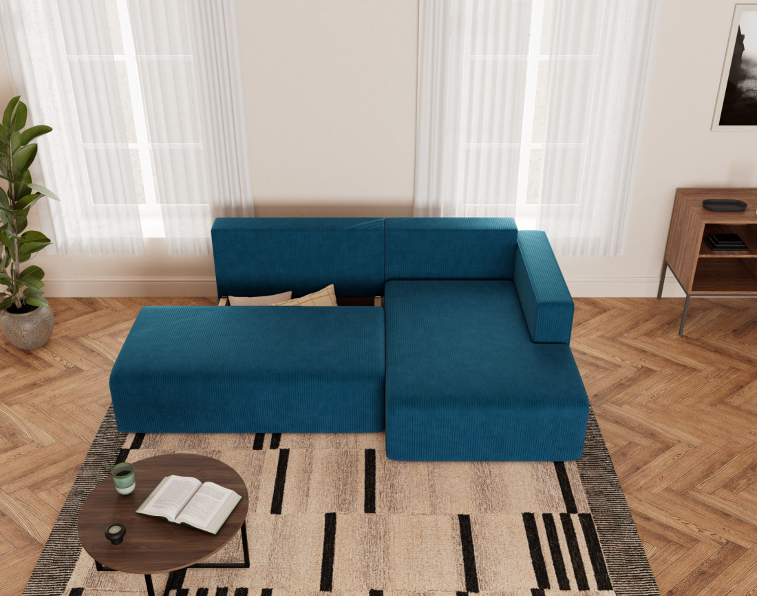 Canapé d'angle droit 4 places convertible avec coffre sans accoudoir en velours côtelé Topaze