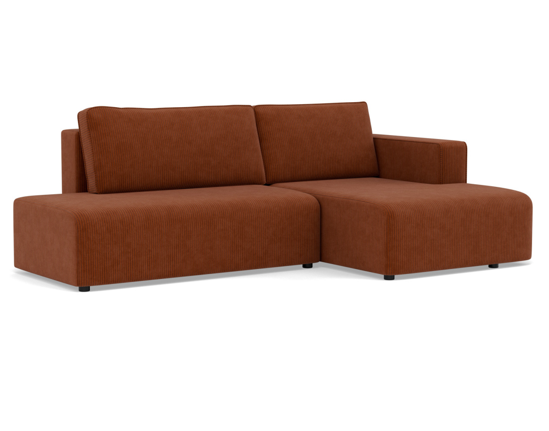 Canapé d'angle droit 4 places convertible avec coffre sans accoudoir en velours côtelé Topaze